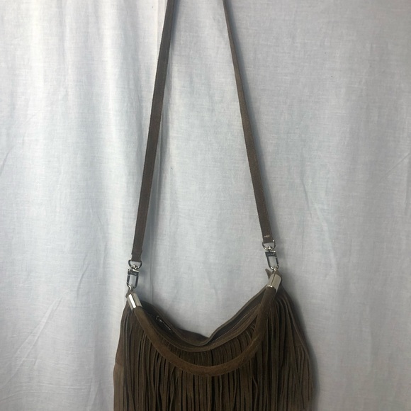 Prune Brown Suede Fringe Hobo Bag - Picture 6 of 12